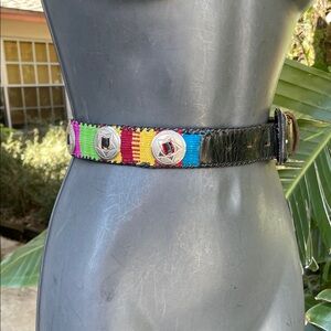 leather and Concho and woven fabric Brazilian made belt